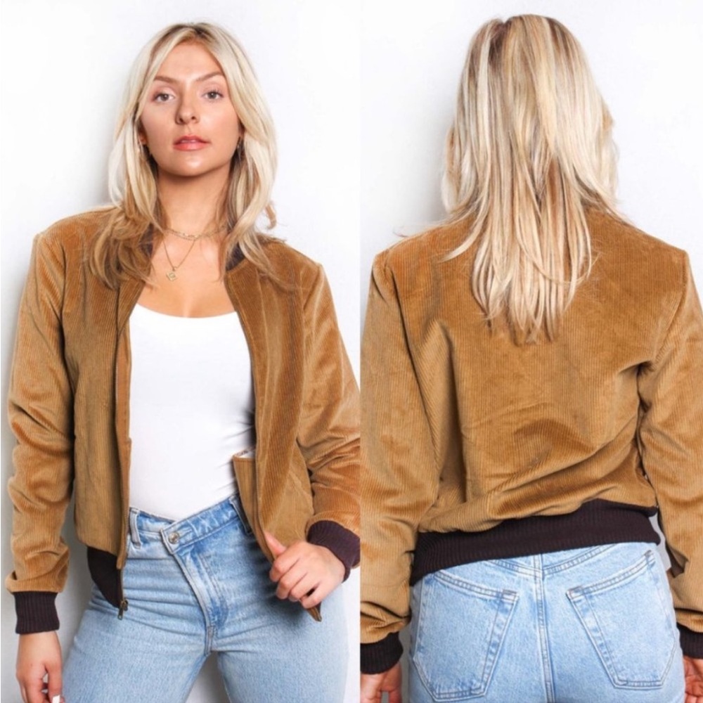 American Apparel Golden Brown Corduroy Bomber Jacket Size S